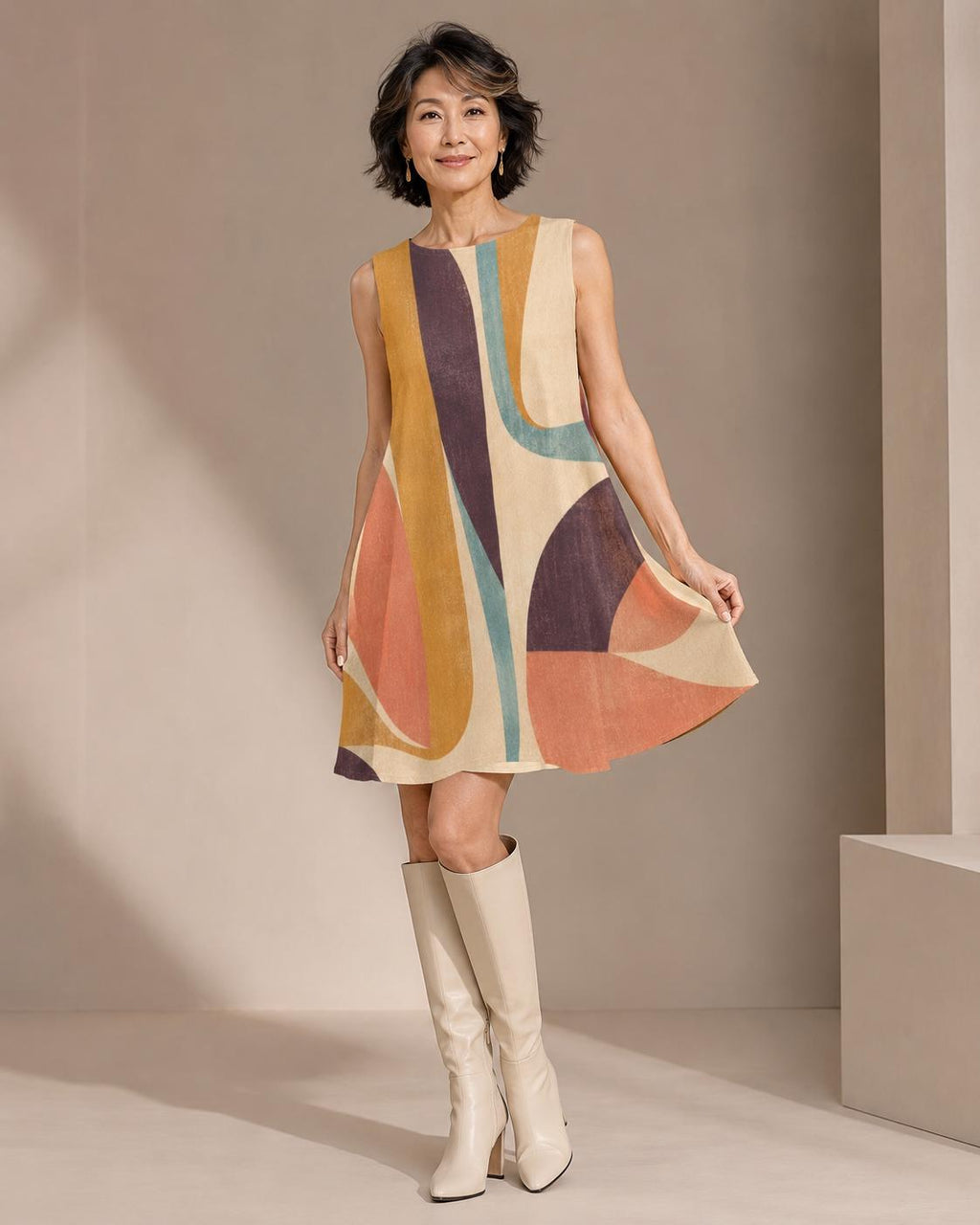 Abstract A-Line Mini Dress | Retro Resort Pocket Dress