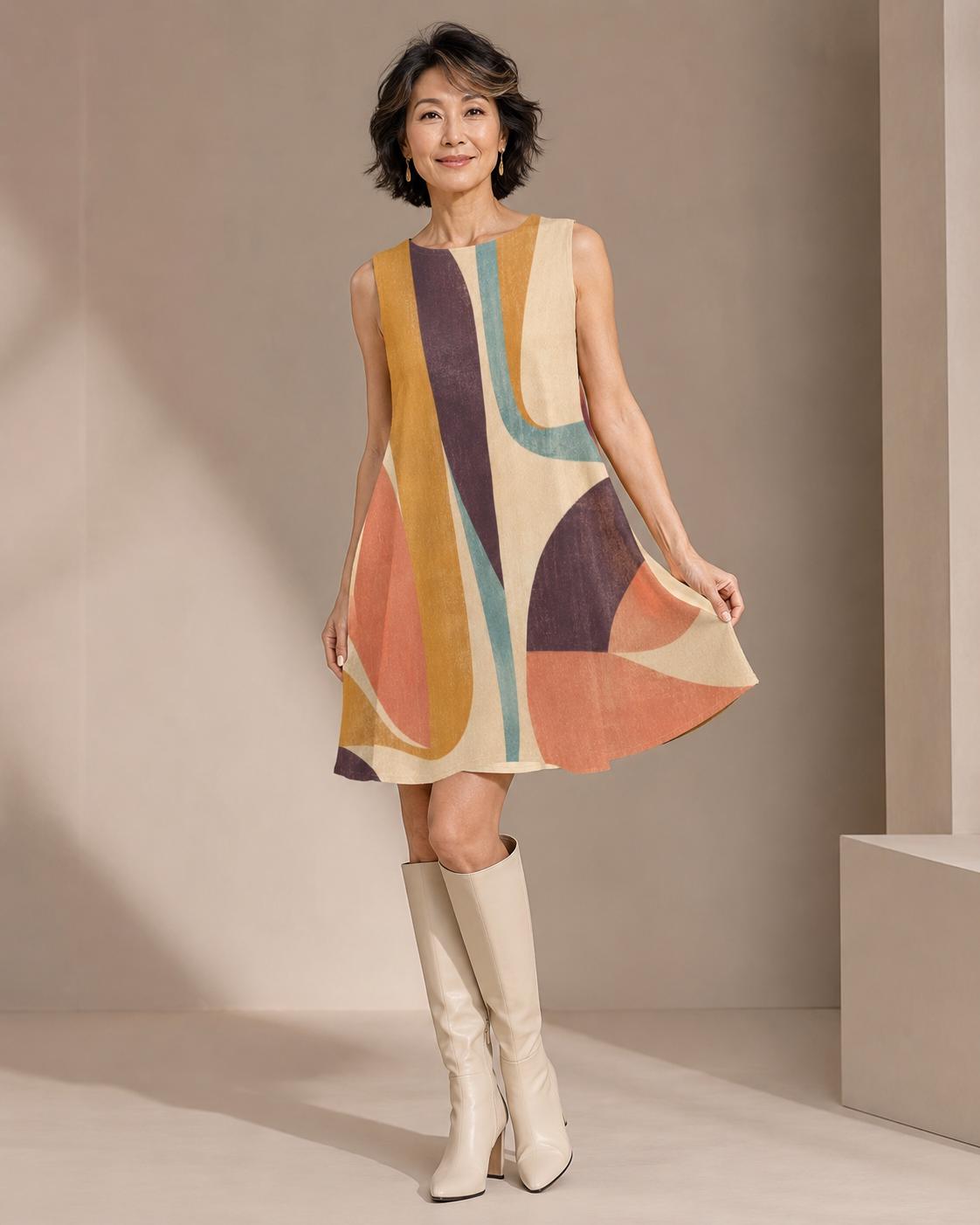 Abstract A-Line Mini Dress | Retro Resort Pocket Dress