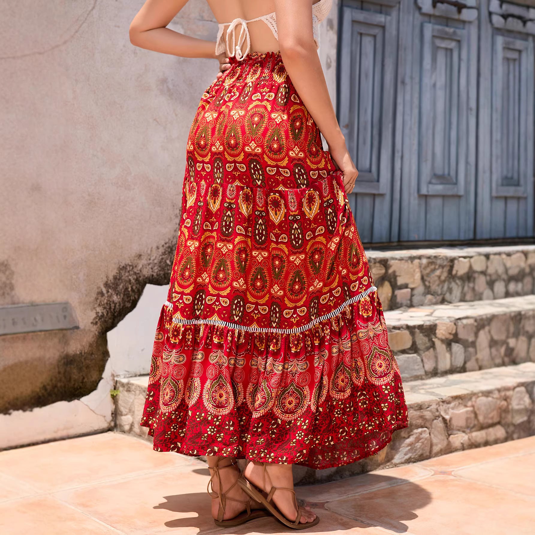 Viscose High-Waist Relaxed Midi Skirt