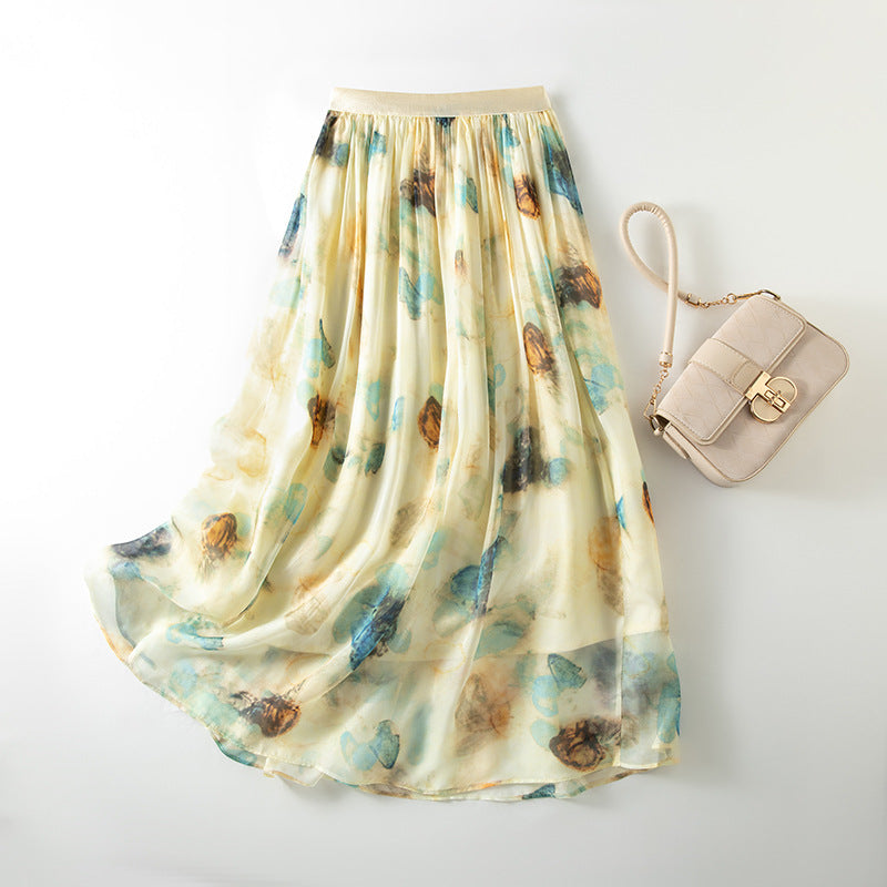 Printed Mulberry Silk A-Line Skirt