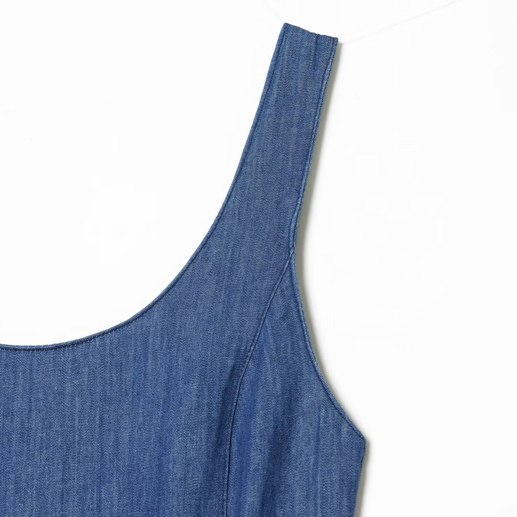 Blue Sleeveless Zip Maxi Dress