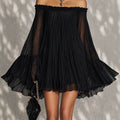 One-Shoulder Lantern-Sleeve Chiffon Mini Dress