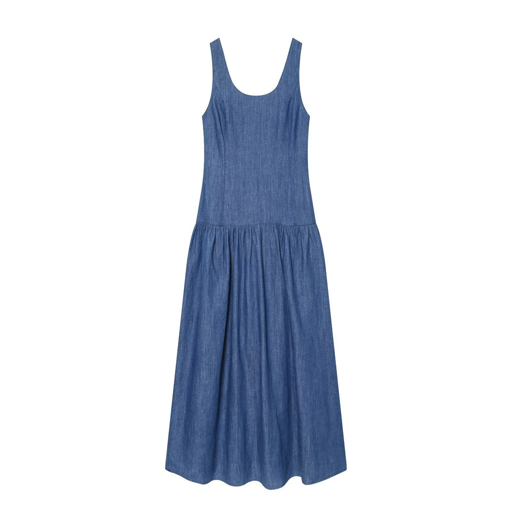 Blue Sleeveless Zip Maxi Dress