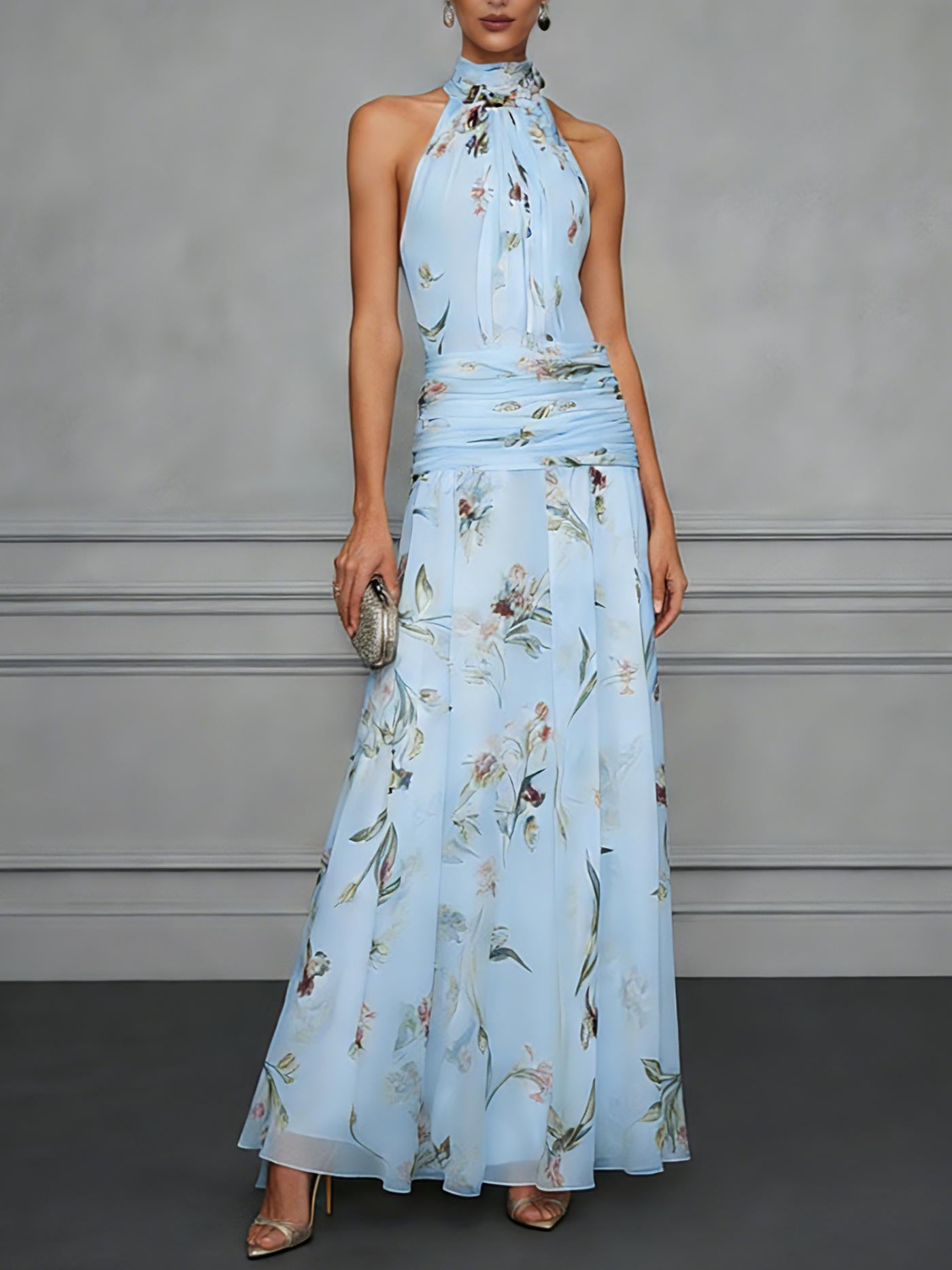 Printed Strapless Sleeveless Maxi Dress