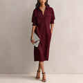 Shirt-Collar Short-Sleeve Midi Dress