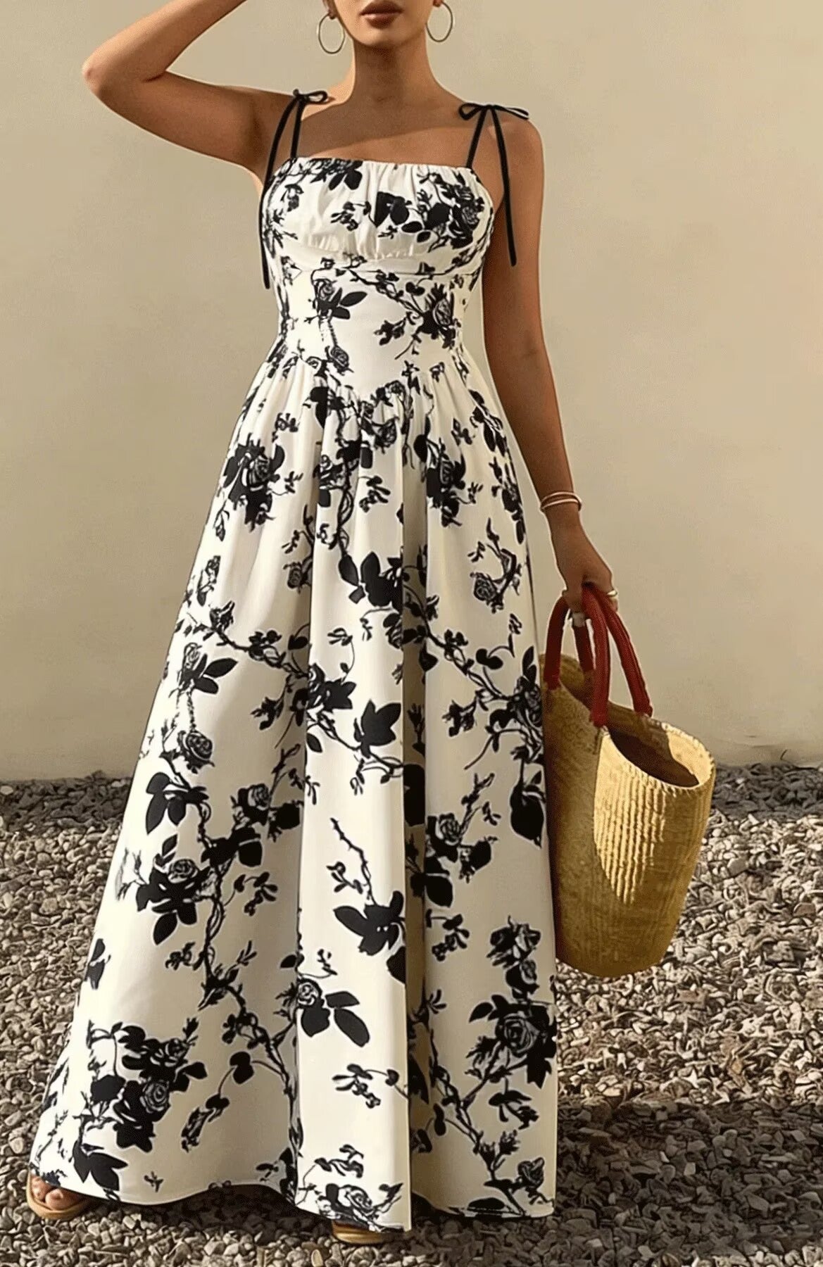 Beige Sleeveless A-Line Maxi Dress