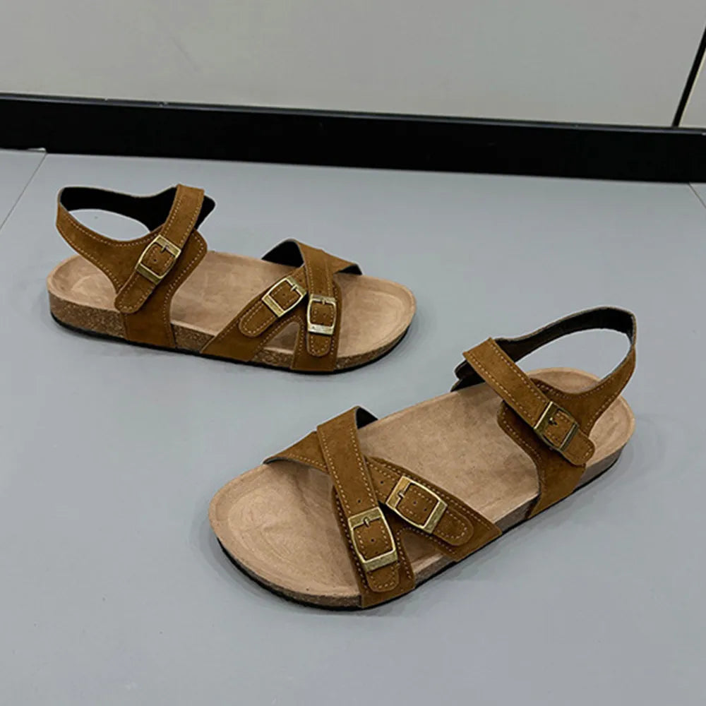 Minimal open-toe buckle sandals