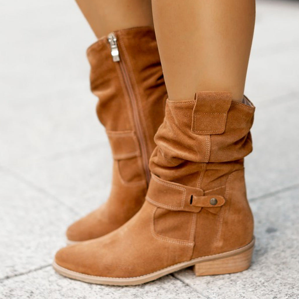 Low square-heel suede boots