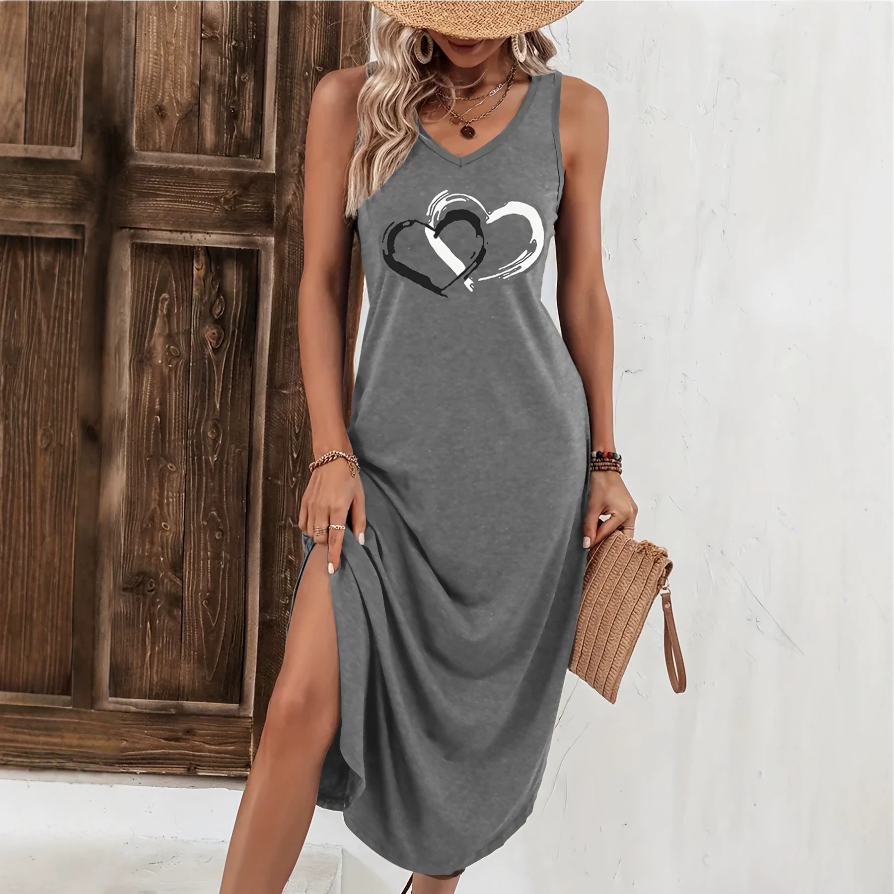 Sleeveless Printed U-Neck Maxi Dress