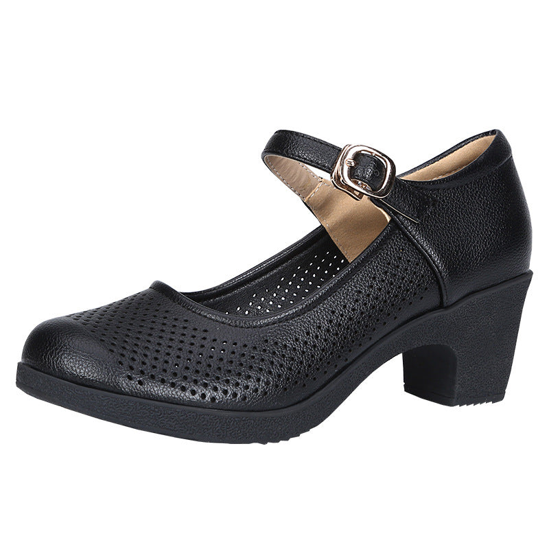 Casual buckle sandals with low block heel