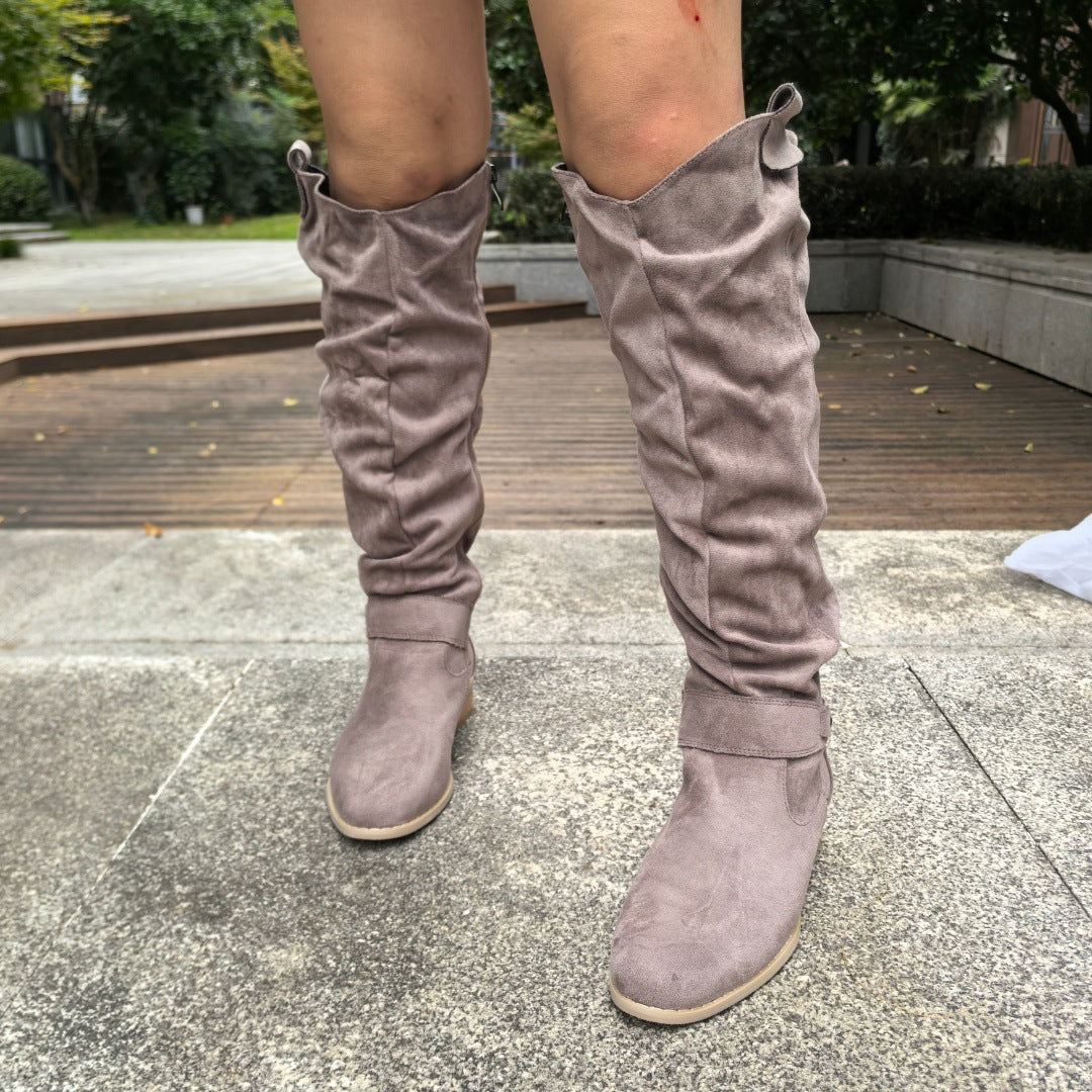 Suede low-heel high-top boots for women