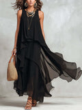 Black Sleeveless Chiffon A-Line Maxi Dress