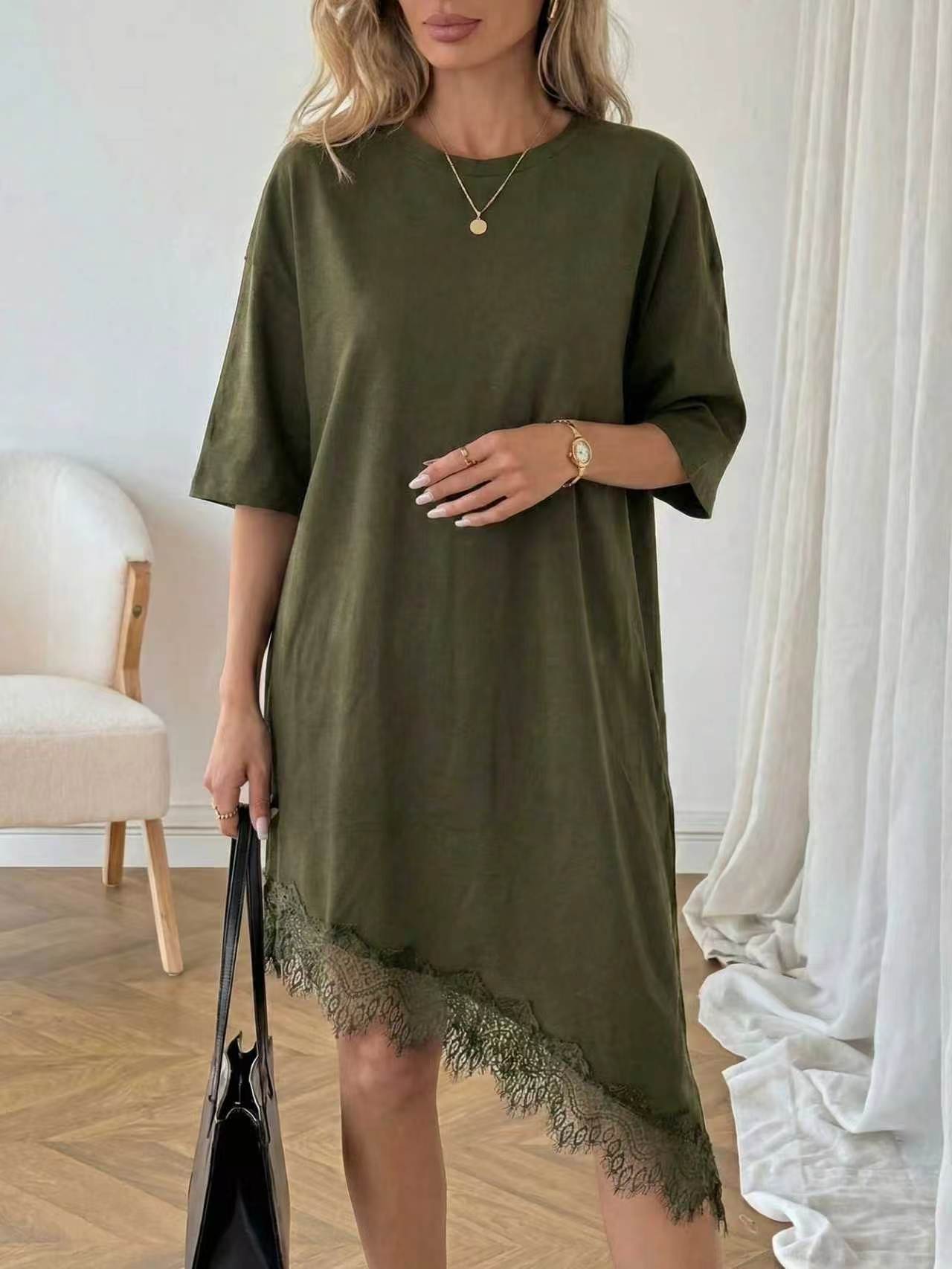 Relaxed Round-Neck Short-Sleeve Midi Dress
