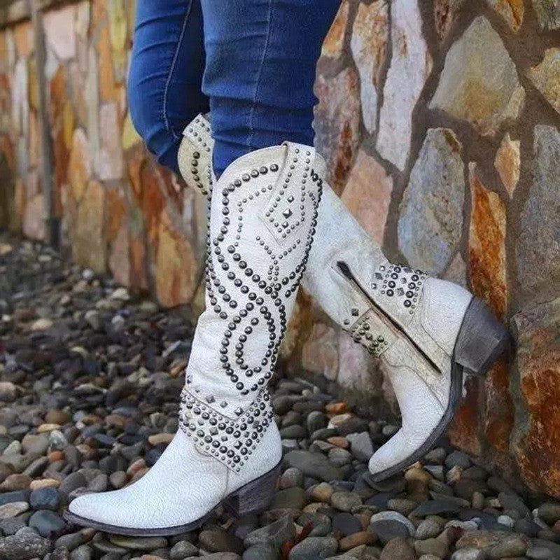 Round-toe chunky-heel boots product view