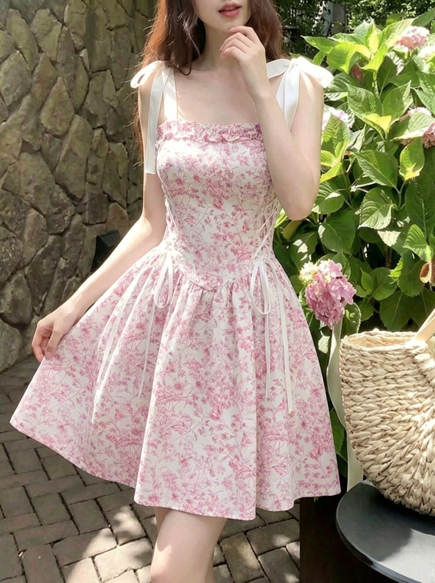 Floral Low-Neck Sleeveless Mini Dress
