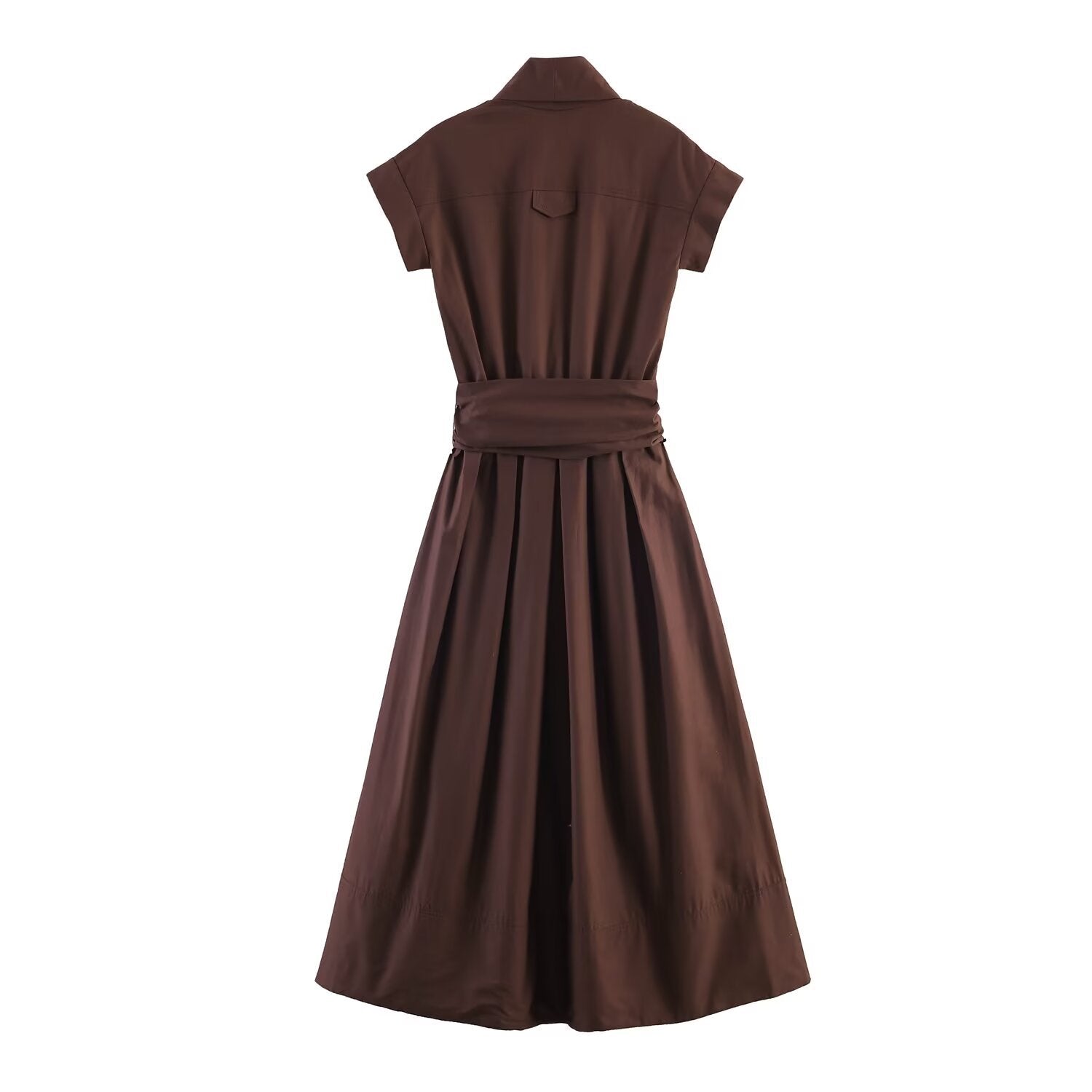 Burnt Sienna Patchwork Short-Sleeve Midi Dress