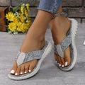 Women's textured gray toe-post sandals
