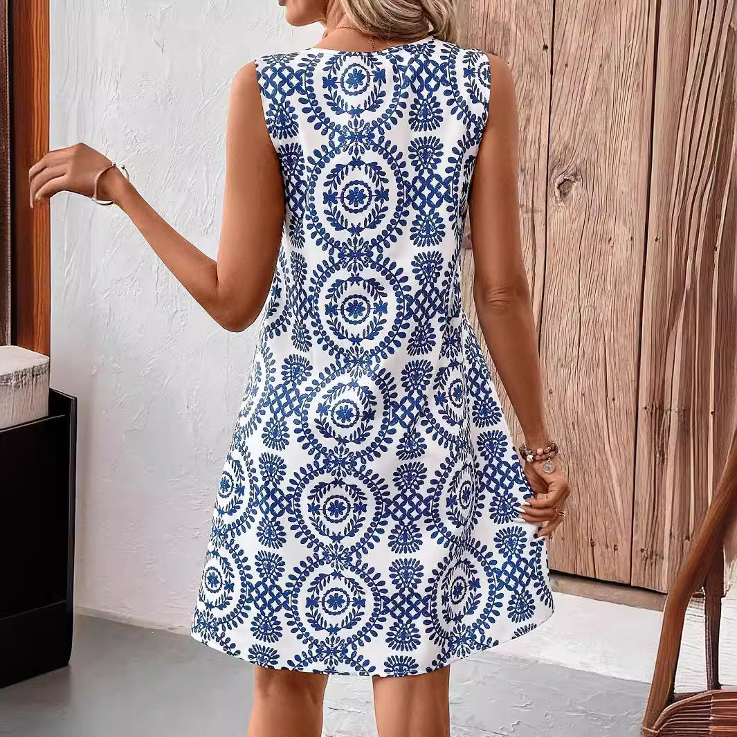 Floral U-Neck Sleeveless Midi Dress