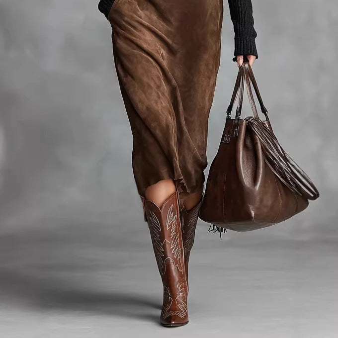 Brown Long-Sleeve Shirt-Collar Dress