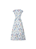 White Floral V-Neck Lace-Up Maxi Dress