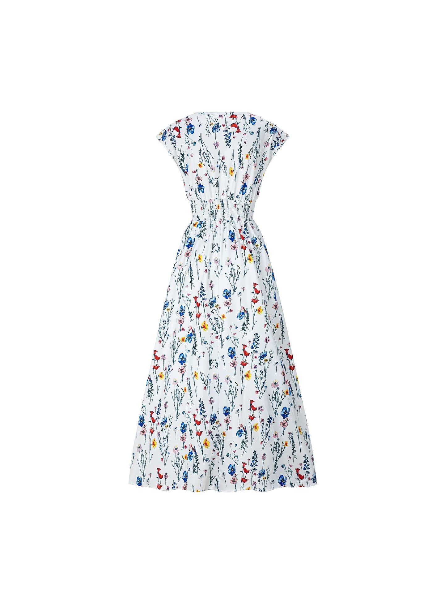 White Floral V-Neck Lace-Up Maxi Dress