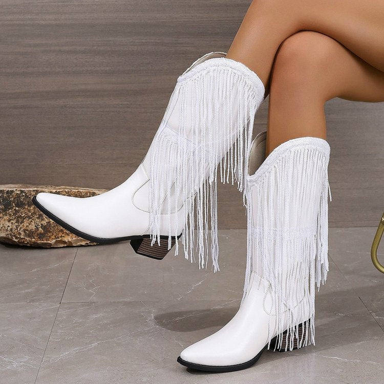 Retro tassel western boots product detail