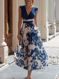 Deep V-Neck Sleeveless Printed Irregular-Hem Dress