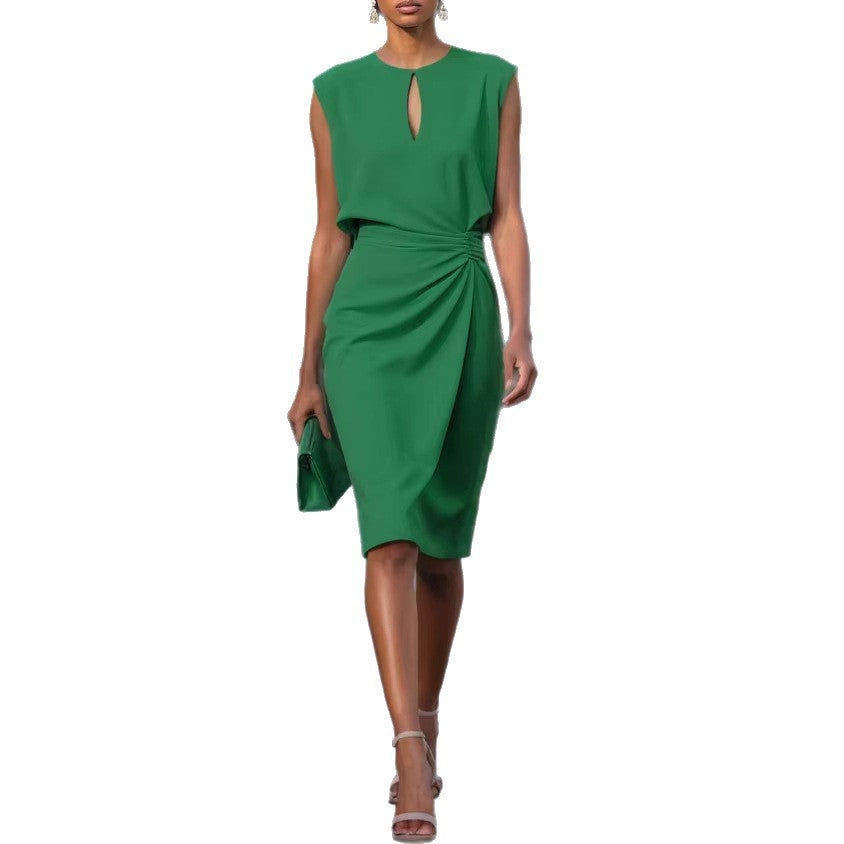 Solid Sleeveless Round-Neck Midi Dress
