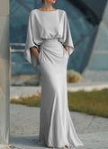 Silver Round-Neck Batwing-Sleeve Mermaid Maxi Dress