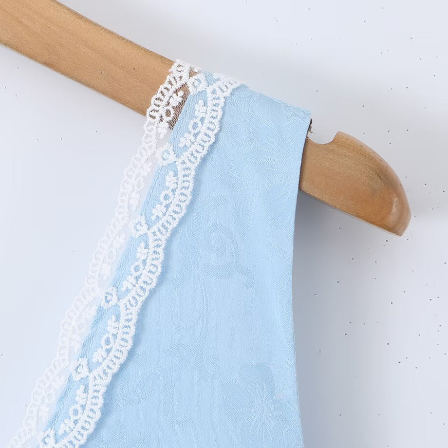 Light Blue Lace-Panel V-Neck Mini Dress