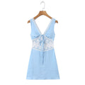 Light Blue Lace-Panel V-Neck Mini Dress