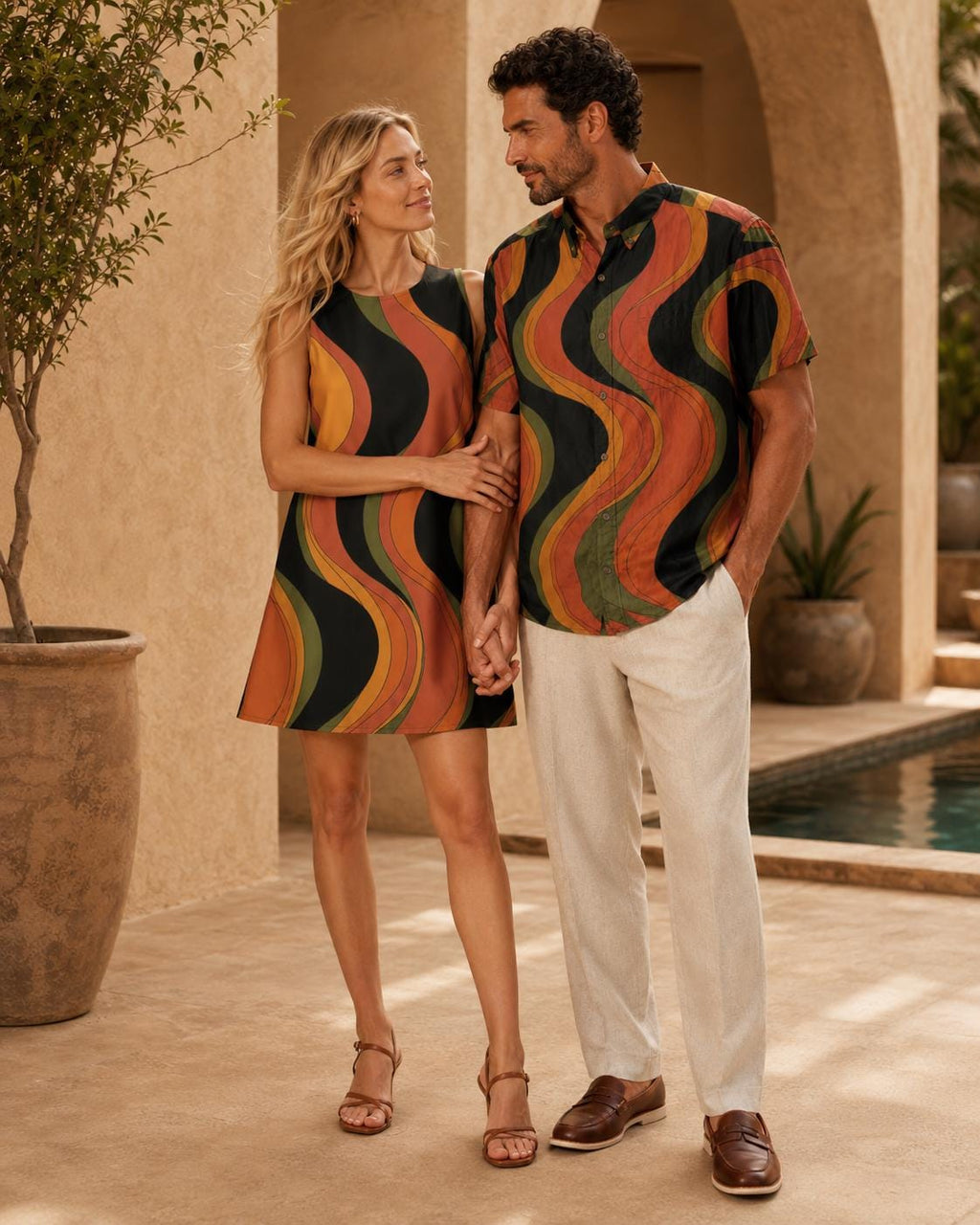 Men’s Retro Wave Cotton Resort Shirt | 70s Mediterranean Button-Up