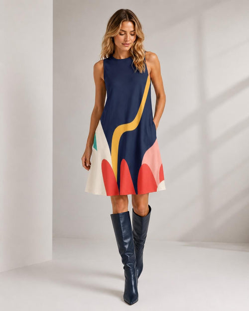 Amalfi Abstract Pocket Dress | Sleeveless Resort A-Line Dress