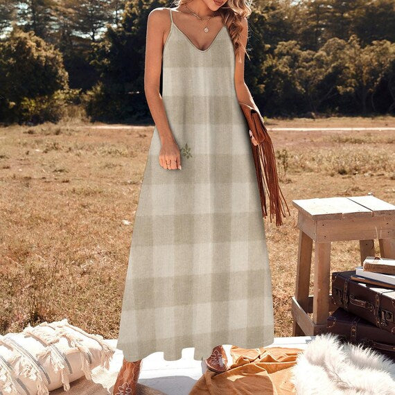 Taupe gingham slip maxi dress – image 11
