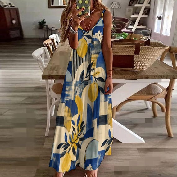 Lemon and arch print ankle maxi dress – image 9