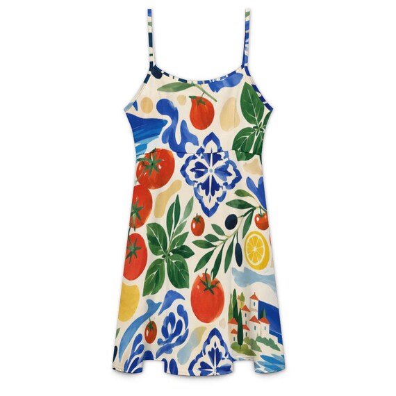 Mediterranean tile print halter midi dress – image 8