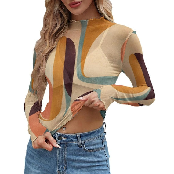 Abstract geometric long sleeve mesh top – image 10