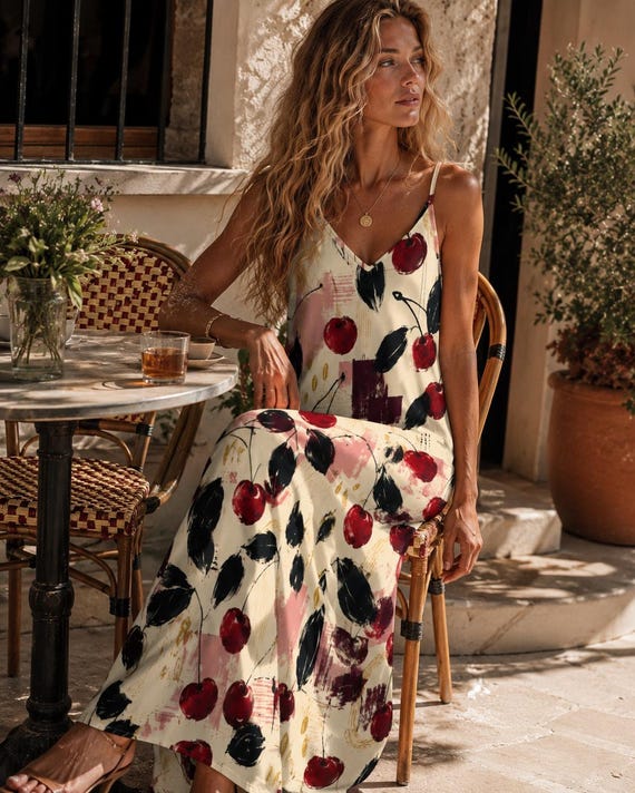 Cherry print slip maxi dress – image 4