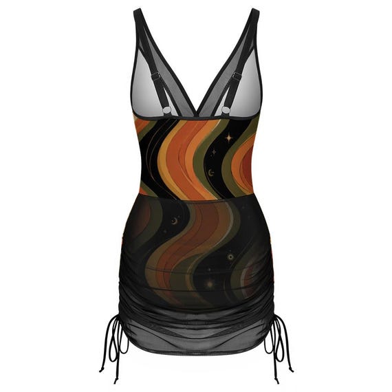 Retro celestial tankini set with mesh swim skirt – image 12