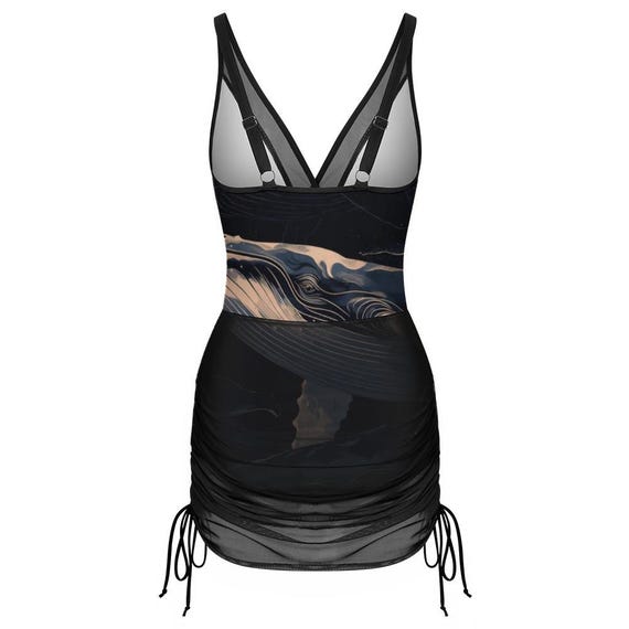 Ocean wave one-piece swimsuit with sheer ruched skirt – image 10