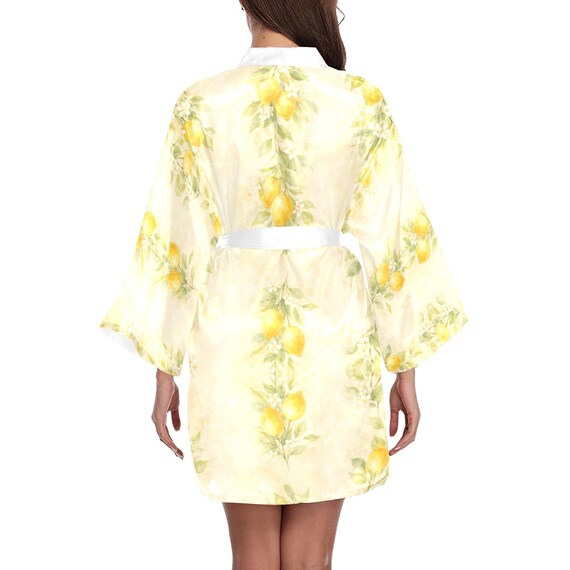 Lemon satin bridesmaid kimono robe – image 15