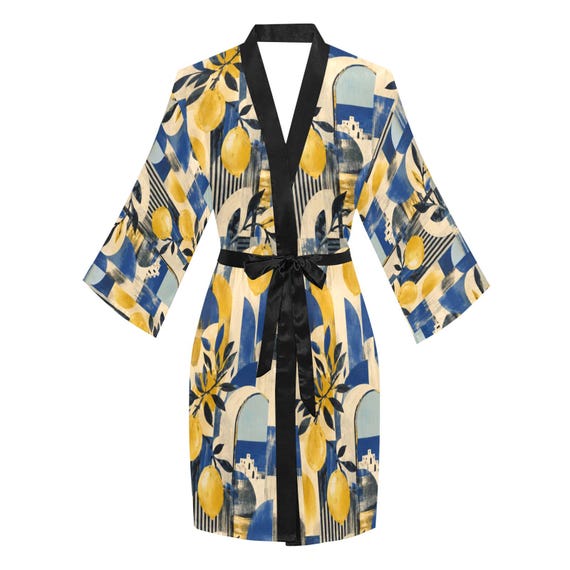Mediterranean lemon print kimono robe – image 10