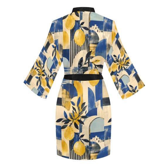 Mediterranean lemon print kimono robe – image 8