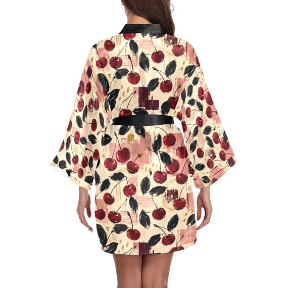 Cherry print satin bridesmaid robe – image 9