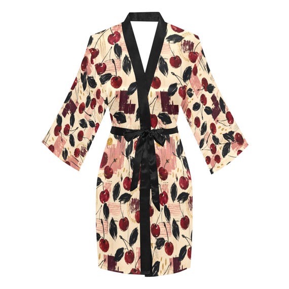 Cherry print satin bridesmaid robe – image 11