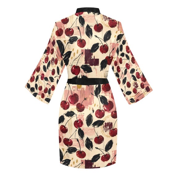 Cherry print satin bridesmaid robe – image 10