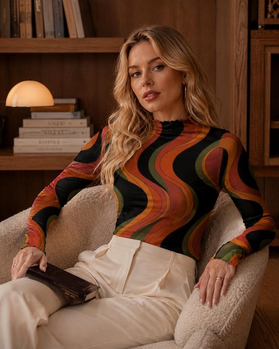 70s retro swirl sheer mesh top – image 2