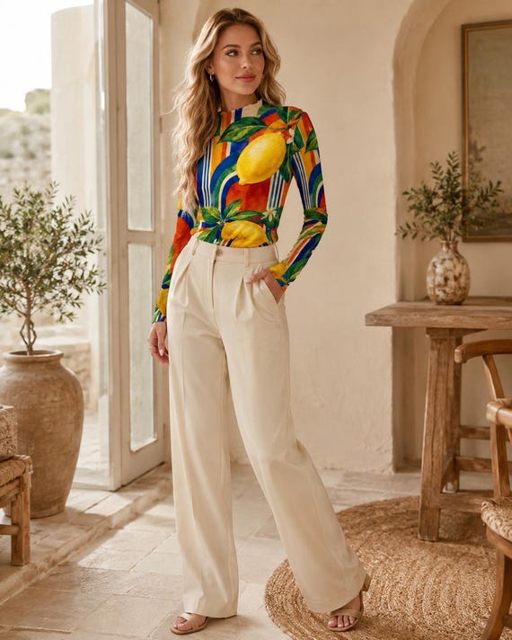 Lemon print long sleeve mesh top – image 4