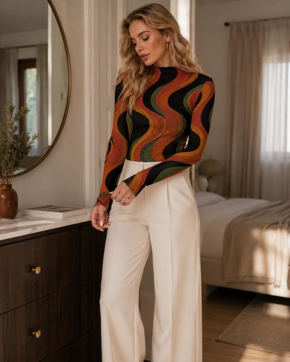 70s retro swirl sheer mesh top – image 1