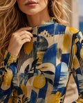 Lemon and blue long sleeve mesh top – image 1